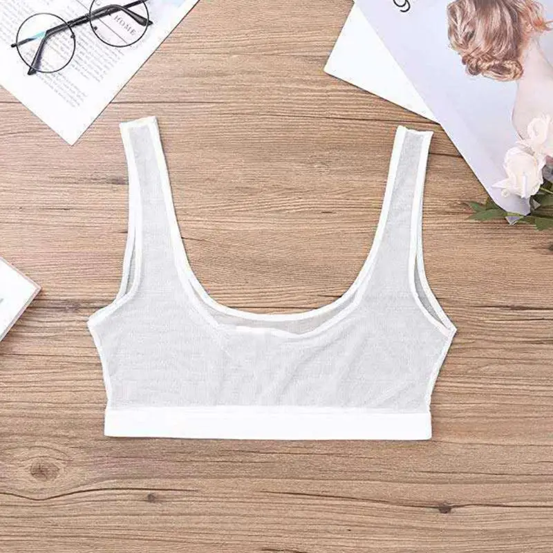 

Womens Sexy Lingerie Bra Crop Top Hollow Out Sheer Mesh See-Through Bralette U Neck Solid Color Sleeveless Vest Beach