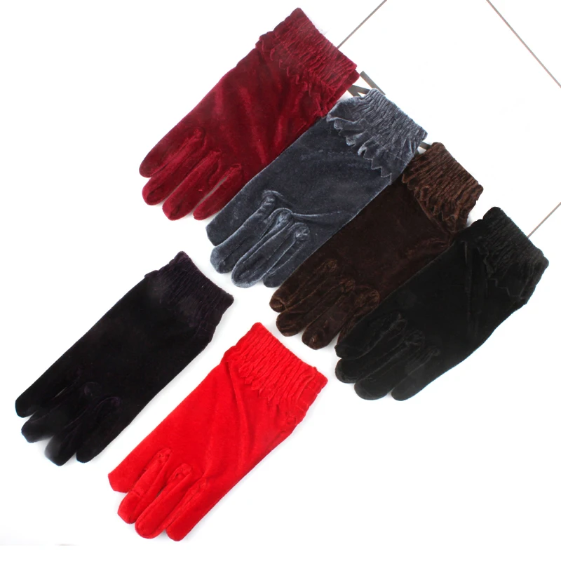 Винтажные зимние женские теплые бархатные эластичные перчатки мягкие удобные