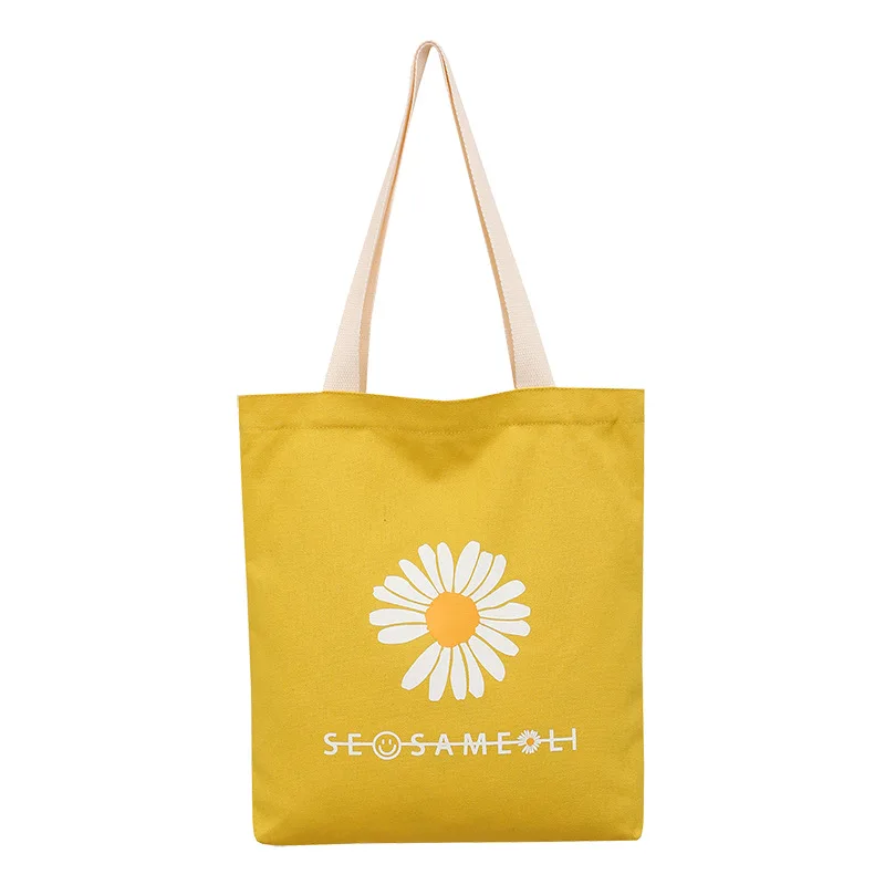 

Women Canvas Shopping Bag Female Canvas Cloth Shoulder Bag Daisy Handbag Tote Reusable Grocery Shopper Bags Students Book Bag
