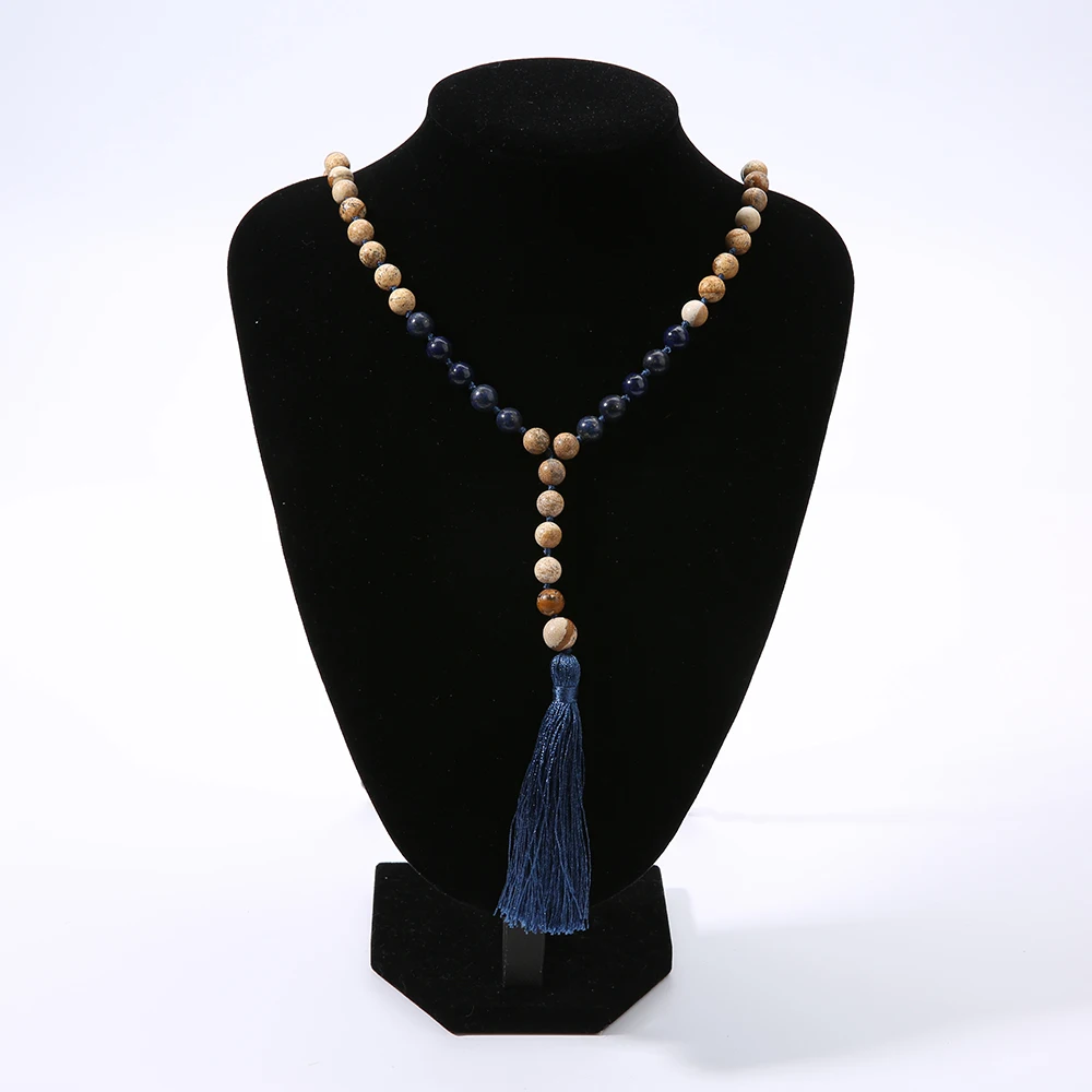

Rttooas 108 Mala Beads Tassel Pendant&Necklaces Men Natural Semi-precious Stones Necklace Fashion Statement Female Jewelry