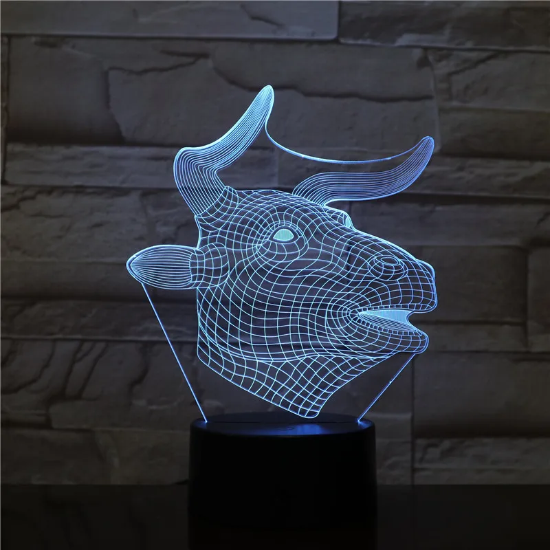 2019 Новинка 3D ночной Светильник бык мультяшная голова крупного рогатого скота