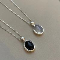 silvology 925 sterling silver black agate pendant necklace for women oval white crystal luxury simple necklace birthday jewelry