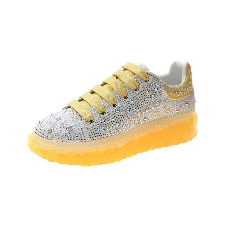 

Women Shoes Autumn Casual Female Sneakers Modis Round Toe Transparent Flats Crystal Fall Small 2021 Dress Rhinestone Cross New L