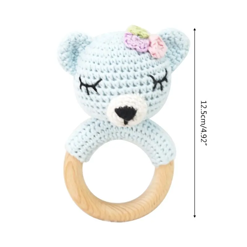 

Baby Wooden Teether Ring DIY Crochet Bunny Rattle Cotton Dog Soother Bracelet Infant Teething Molar Play Toys