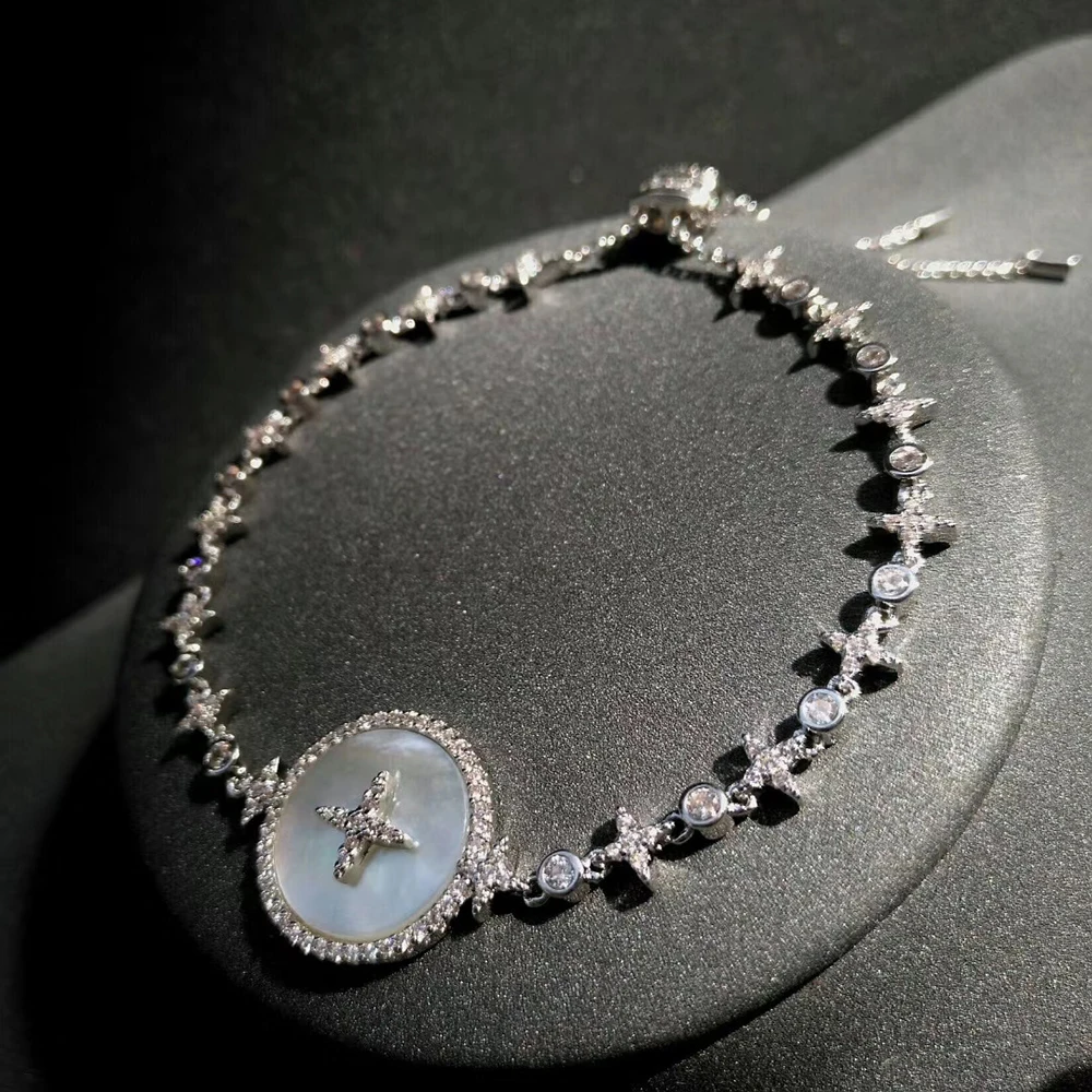 

popzone s925 sterling silver bracelet classic star mother shell bracelet women fashion Korean pop style hand jewelry new gift