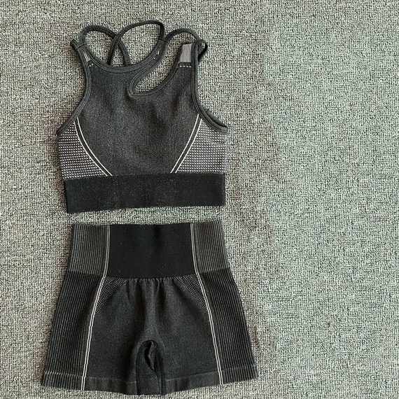 Летний бесшовный комплект для йоги Женский из 2 предметов Синий Оранжевый