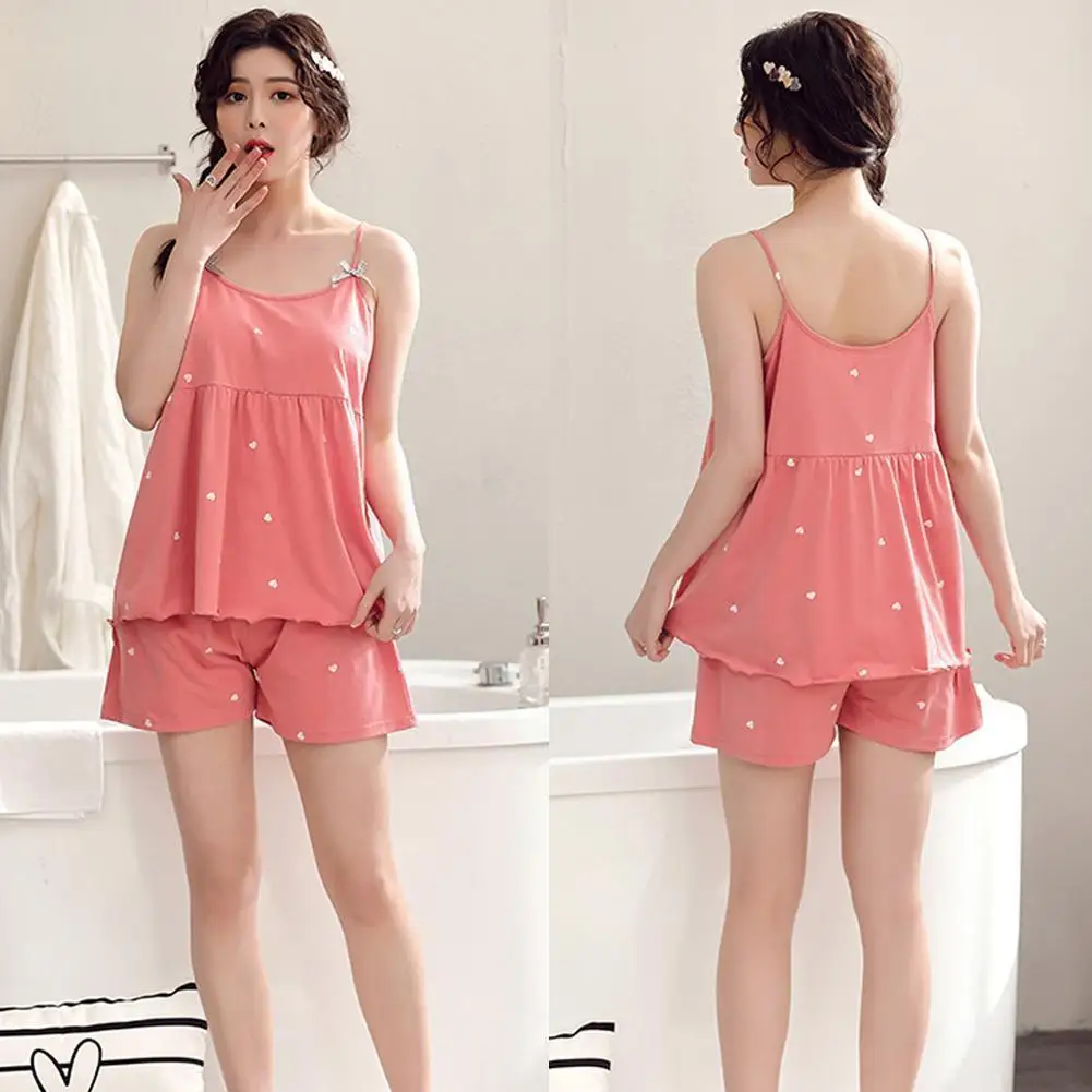 

Women's Pajamas Suit Suspender Shorts Pure Cotton Thin Sweet Service Cute Home And Soft Suit Cartoon New M7a3