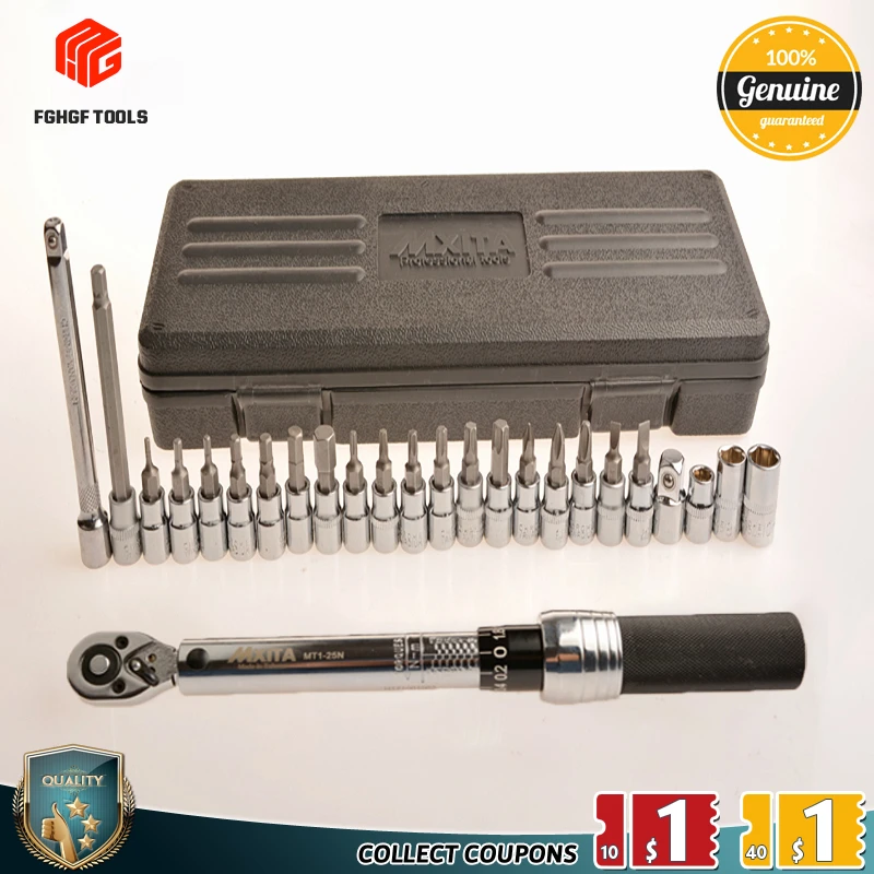 

FGHGF Профессиональный 25/20/18 шт/набор для приготовления чая 1 / 4 "1-25NM точность ключ с регулируемым крутящим моментом гаечный ключ для ремонта ру...