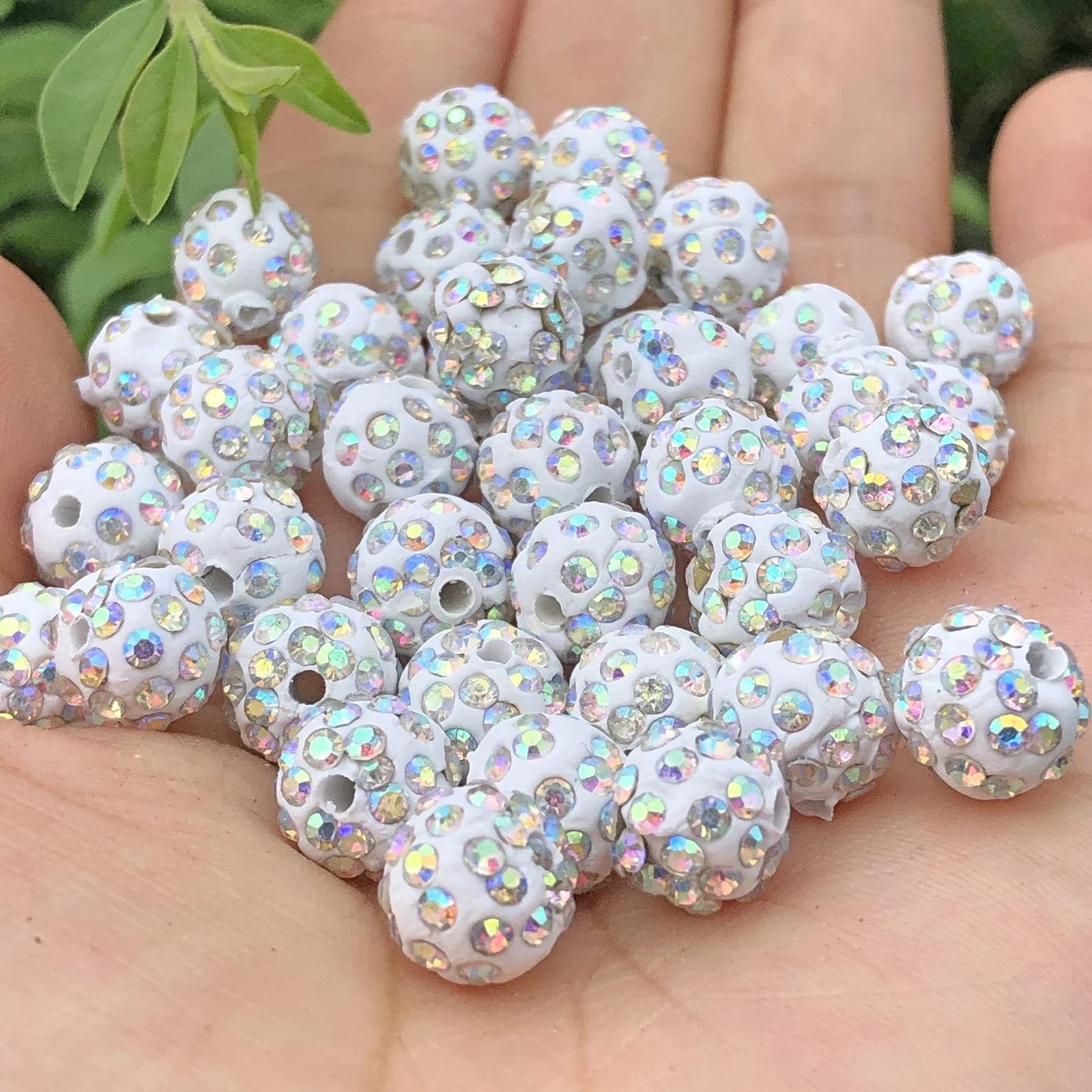 

10mm White AB Rhinestones Micro Pave Crystal Disco Ball Round Clay Loose beads Bracelet Necklace Jewelry Making DIY Accessory