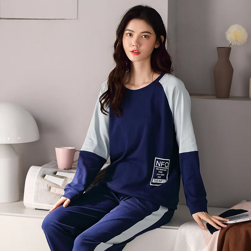 

Autumn Pajamas Women's New Style Long-sleeved Thin Cotton Casual Sports Homewear Plus Size Round Neck Loose-fitting Pajamas Suit
