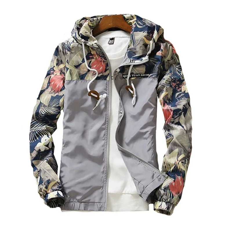 

Mens Flower Bomber Jackets Flower Print Coat Teens Hip Hop Slim Fit Pilot Male Hooded Coats Autumn Spring