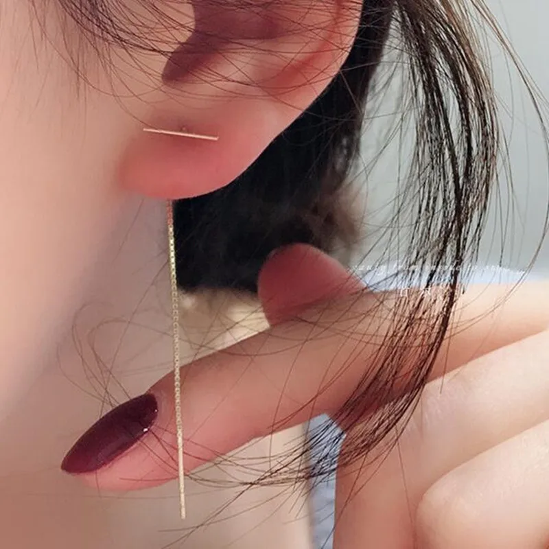 Топ бренд ювелирные изделия простой цепи длинные серьги линии розовое золото