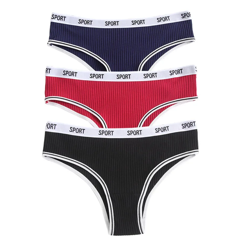 

3PCS Women's Cotton Letter Panties Lingerie Girls Solid Color Briefs Sexy Sport Underpants Fashion Female Underwear Intimates