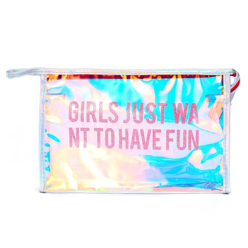 

Woman Laser Transparent PVC Travel Cosmetic Makeup Pouch Toiletry Bag Zipper