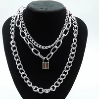 hotsale gothic jewelry silver necklace hiphop chain neck mens rap punk accessories aluminum chaine with lock pendant body decor