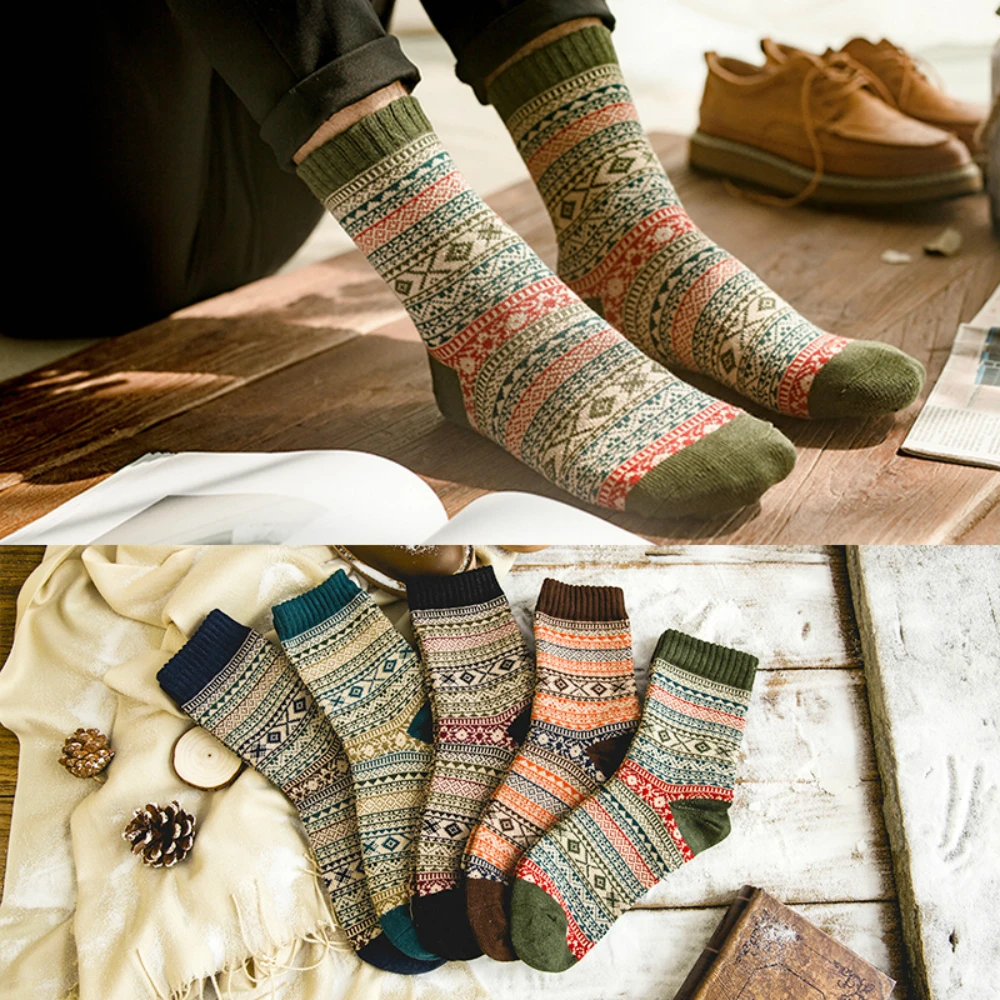 

Winter Thick Warm Stripe Wave Lingge Lattice Square Wool Socks Casual Sock Boyfriend Retro British Style Christmas Sock Dropship