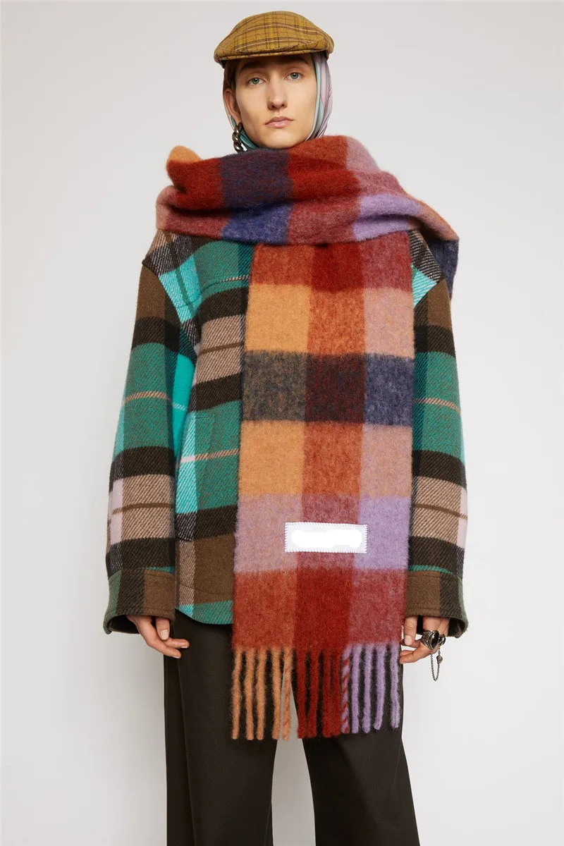 Новинка Осень зима 2020 разноцветный утепленный клетчатый женский шарф AC теплая