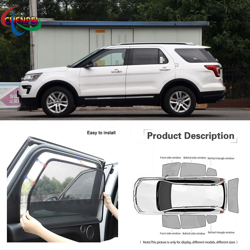 For Ford Explorer 2016 Car Full Side Windows Magnetic Sun Shade UV Protection Ray Blocking Mesh Visor Car Decoration Accessories