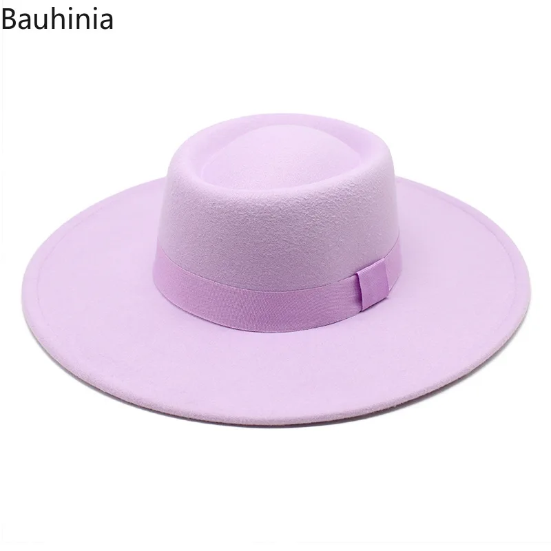 French Style Solid Fedora Hats For Women 9.5CM Wide Brim  formal Wedding Party Jazz Cap Outdoor Winter Holiday Hat