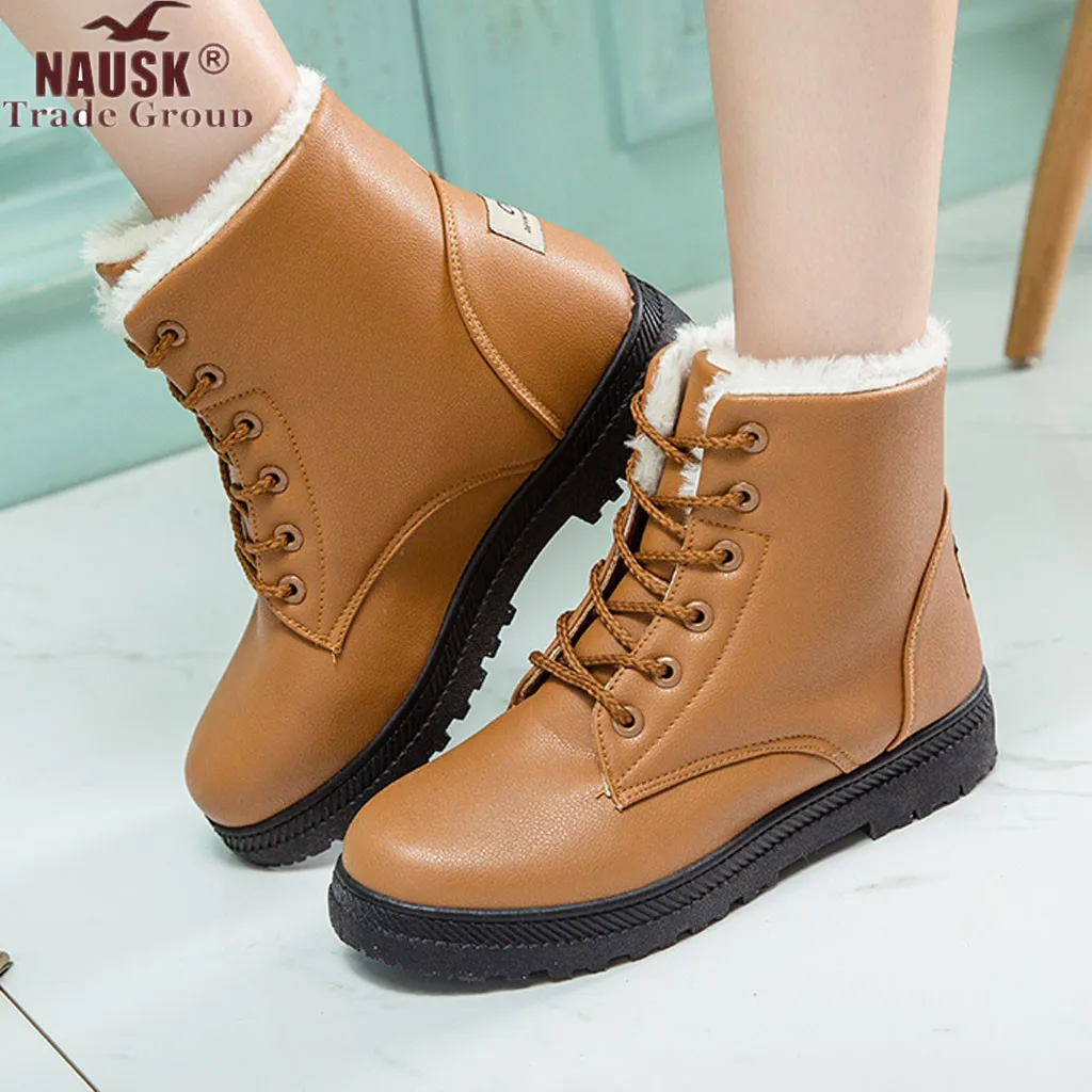 Women's Boots Winter Snow Ladies New Warm Plus Velvet Cotton Shoes Waterproo Martin PU Large Size | Обувь