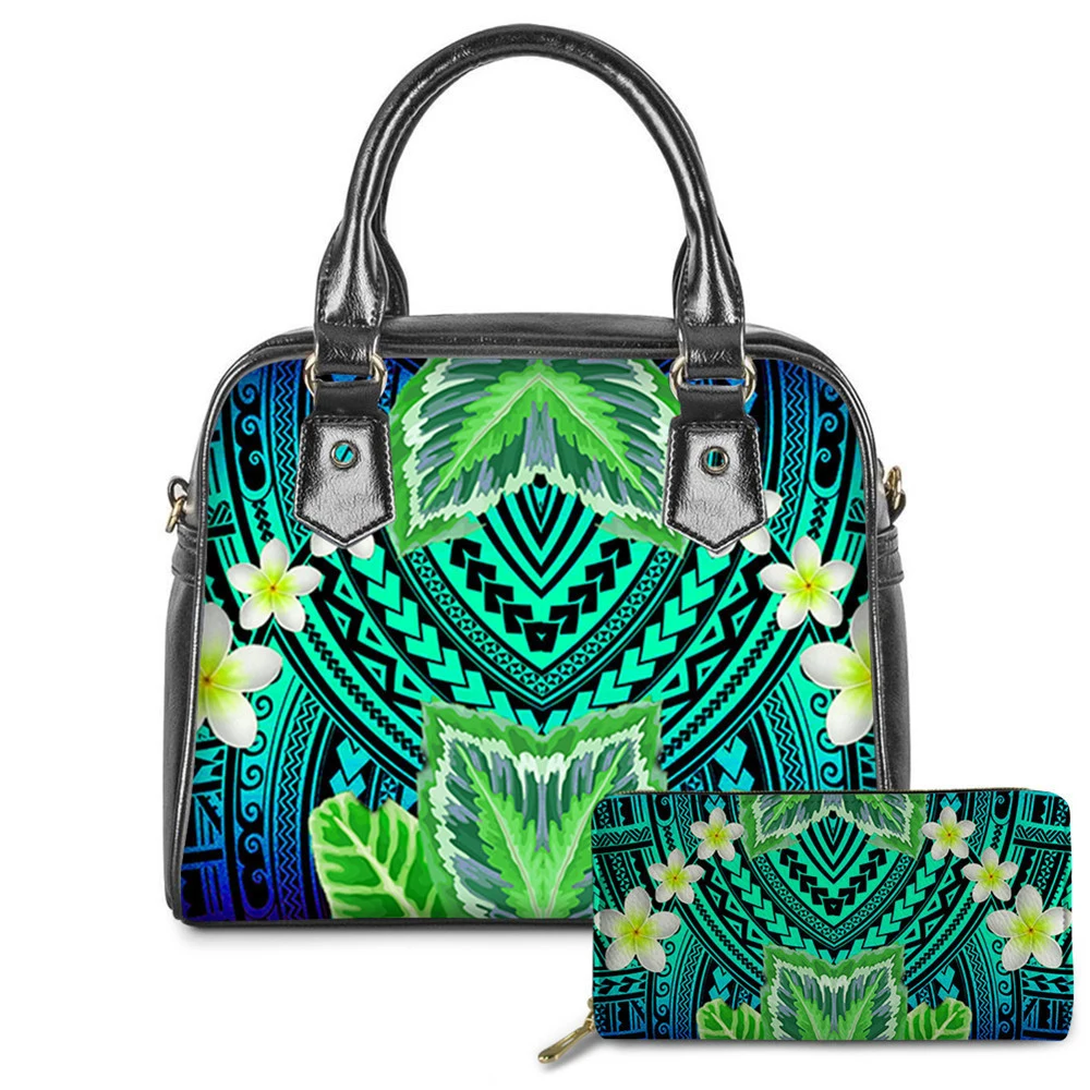

Индивидуальный комплект из 2 предметов, роскошные женские сумки-тоуты и кошелек, ГАВАЙСКАЯ ПЛЮМЕРИЯ с Полинезийским принтом, женская сумка ...