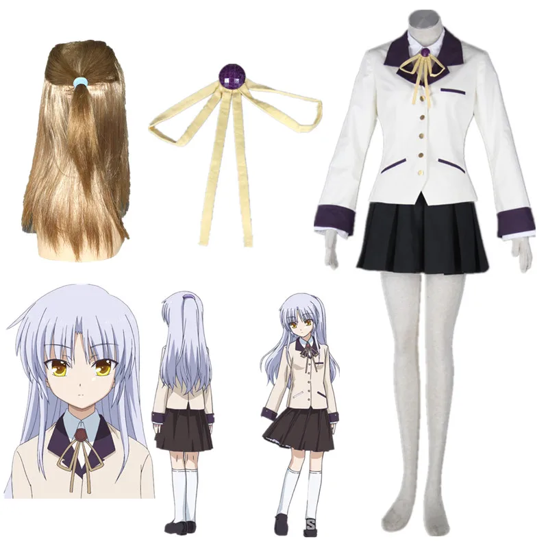 Angel Beats Ангел канадэ Тачибана Хэллоуин Косплэй костюм Школьная униформа для