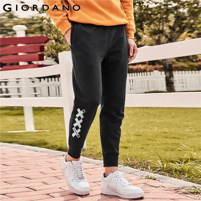 Мужские эластичные брюки Giordano на шнурке с карманами ребристые манжеты
