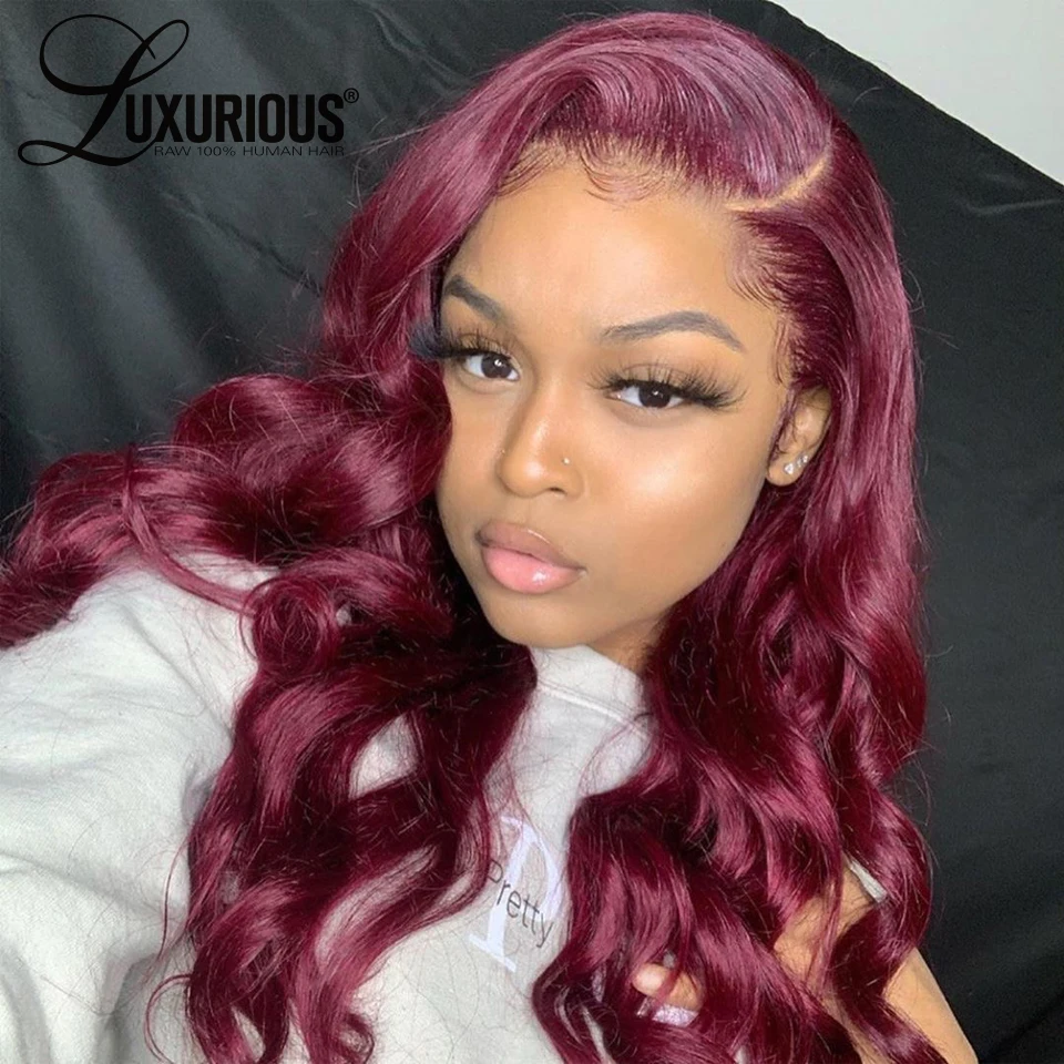 150 плотность свободная волна 99J бордового цвета человеческие волосы парики для
