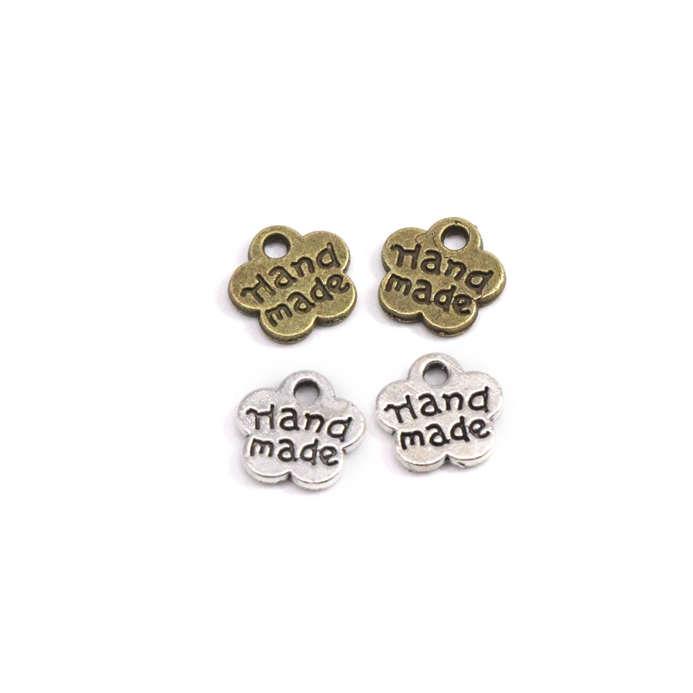 50Pcs Plum Flowers Metal Labels For Jewelry Sliver Bronze Handmade 8*8MM Hand Made Tags Hat/Bags Garment Accessories | Дом и сад