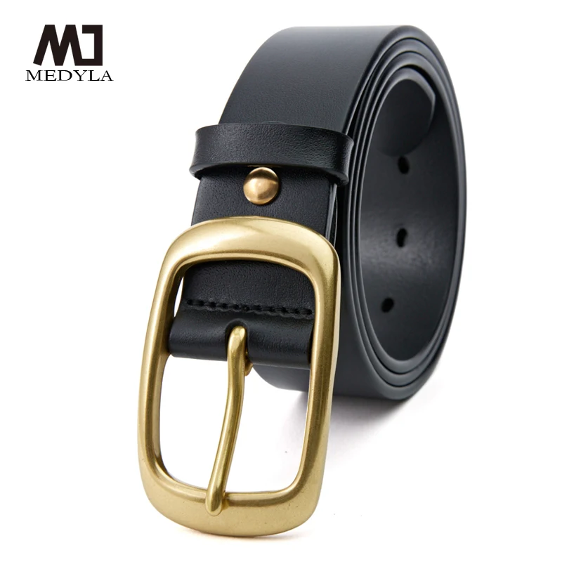 

MEDYLA Luxury Thick Genuine Leather Men Belt Copper Buckle Belt Ceinture Leather Belt Men Jeans Trouser Belt MD21401