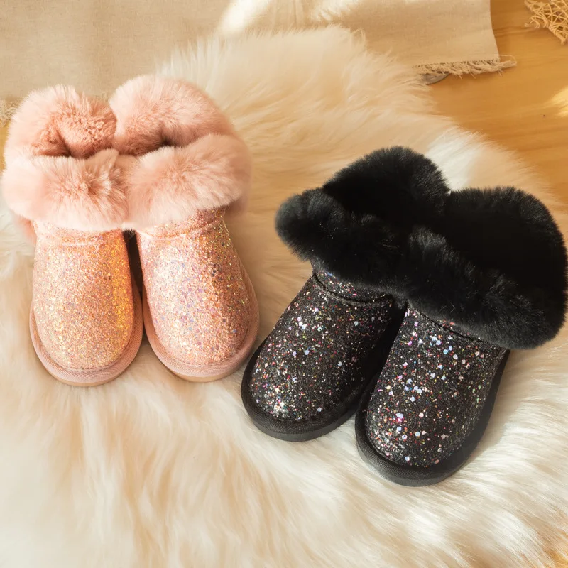 

Kawaii Bling Children's Snow Boots for Girls 2021 Winter New Thicken Kids Shoes Fashion Cute and Warm Pink Boots Firl 91503