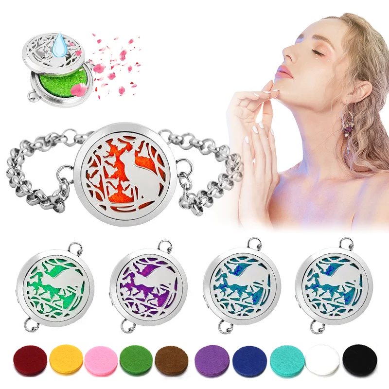 

Sweetvally Newest Perfume Locket Magnetic Stainless Steel Essential Oil Diffuser Bracelet Jewelry with 10pcs Pad