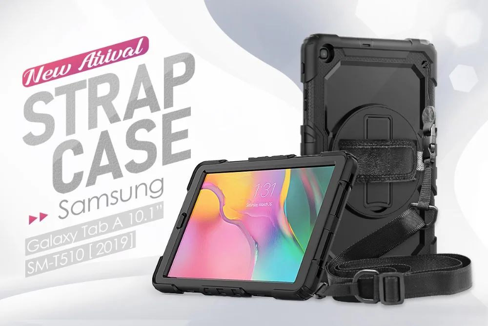 360 Вращающийся чехол для Samsung Galaxy Tab A 10,1 T510 T515 SM-T510 SM-515 чехол для планшета с ремешком на плечо+ ручка+ пленка