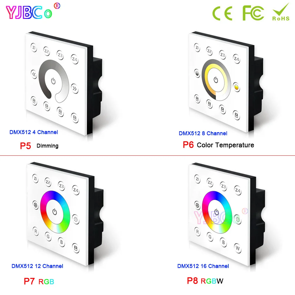 

Bincolor dimming/CCT/RGB/RGBW dimmer AC85V-265V Wall-mounted DMX512 Console Master Touch panel controller for LED Strip Light