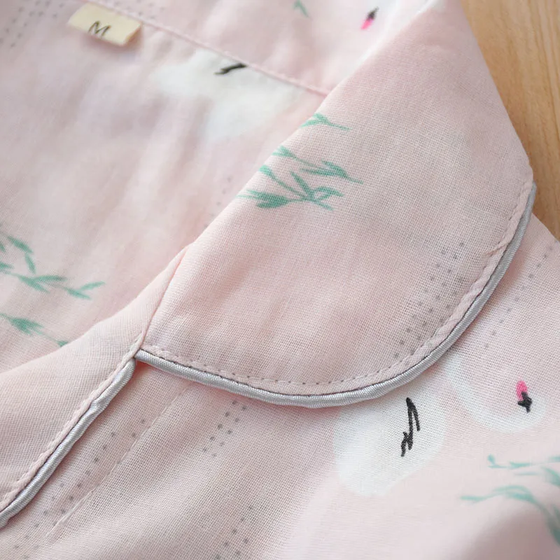 Женская пижама из 100% хлопка марлевая Пижама женские брюки с коротким рукавом