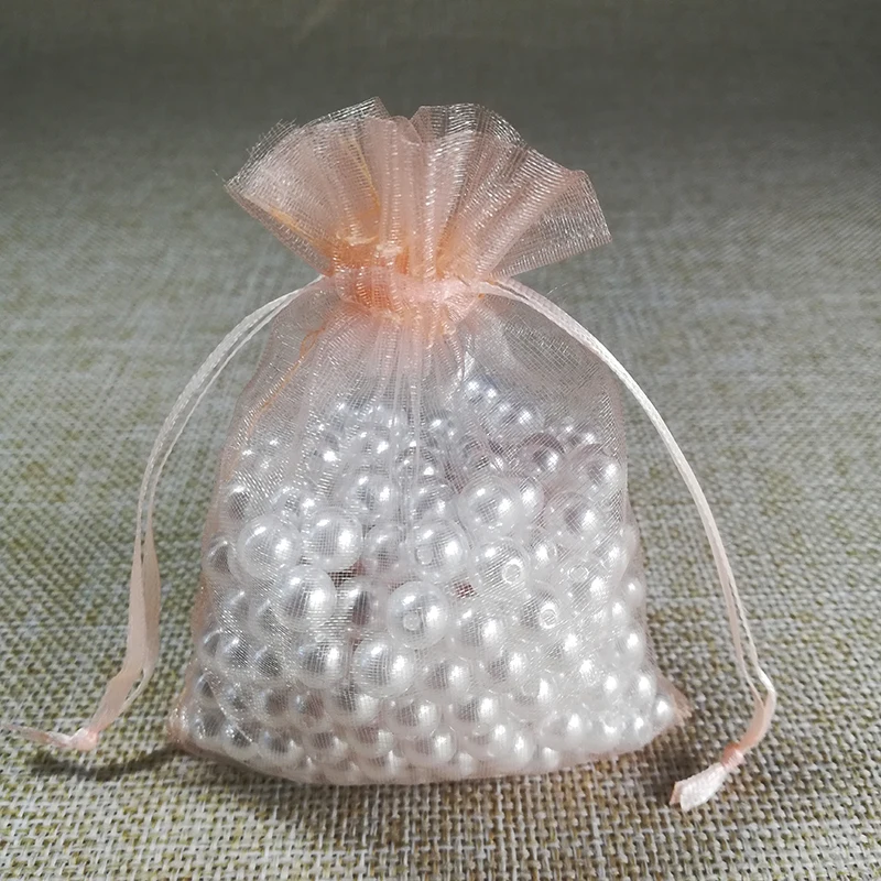 champagne 50 шт./лот, 5x7x9, 9x12, 10x15 см, сумки из органзы для упаковки ювелирных изделий, сумки для украшения свадебной вечеринки, сумки для подарков, 24 цвета - Цвет: champagne
