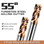 Твердосплавная фреза HRC55, Концевая фреза из вольфрамовой стали 234, фрезерный станок с ЧПУ и канавками, фрезерный станок из нержавеющей стали, алюминия, дерева