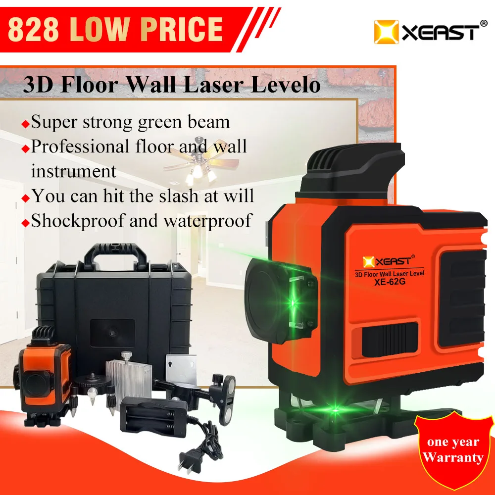 Самонивелирующийся лазерный 3D уровень 12 линий 360 градусов зеленый луч |