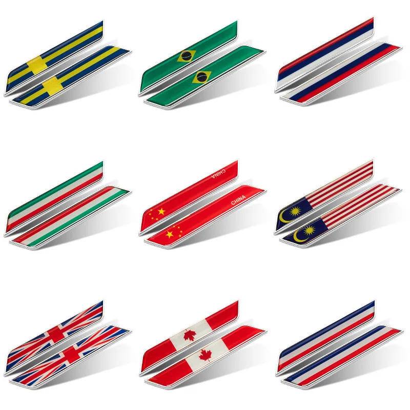 

2pcs Gold Color Luxury Metal National Flag Sticker Car Fender Skirt Body Window Trunk Decoration Stickers