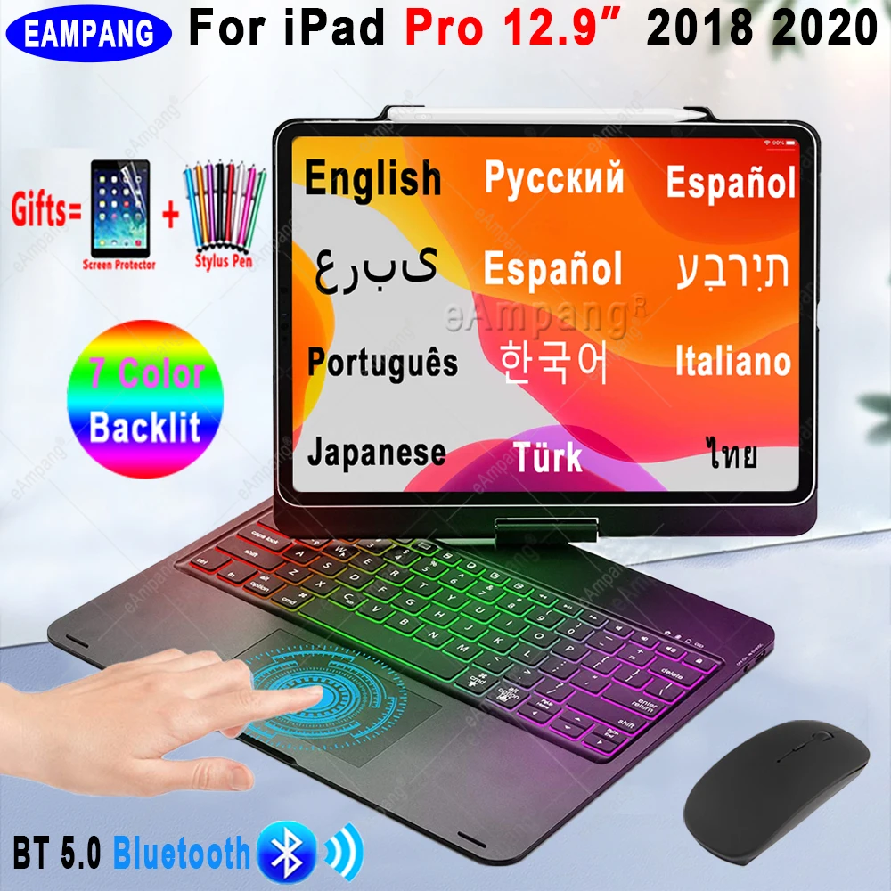 

Magic Touchpad Keyboard Case for iPad Pro 12.9 2020 2018 Russian Arabic Korean Hebrew Spanish Portuguese Keyboard With Mouse