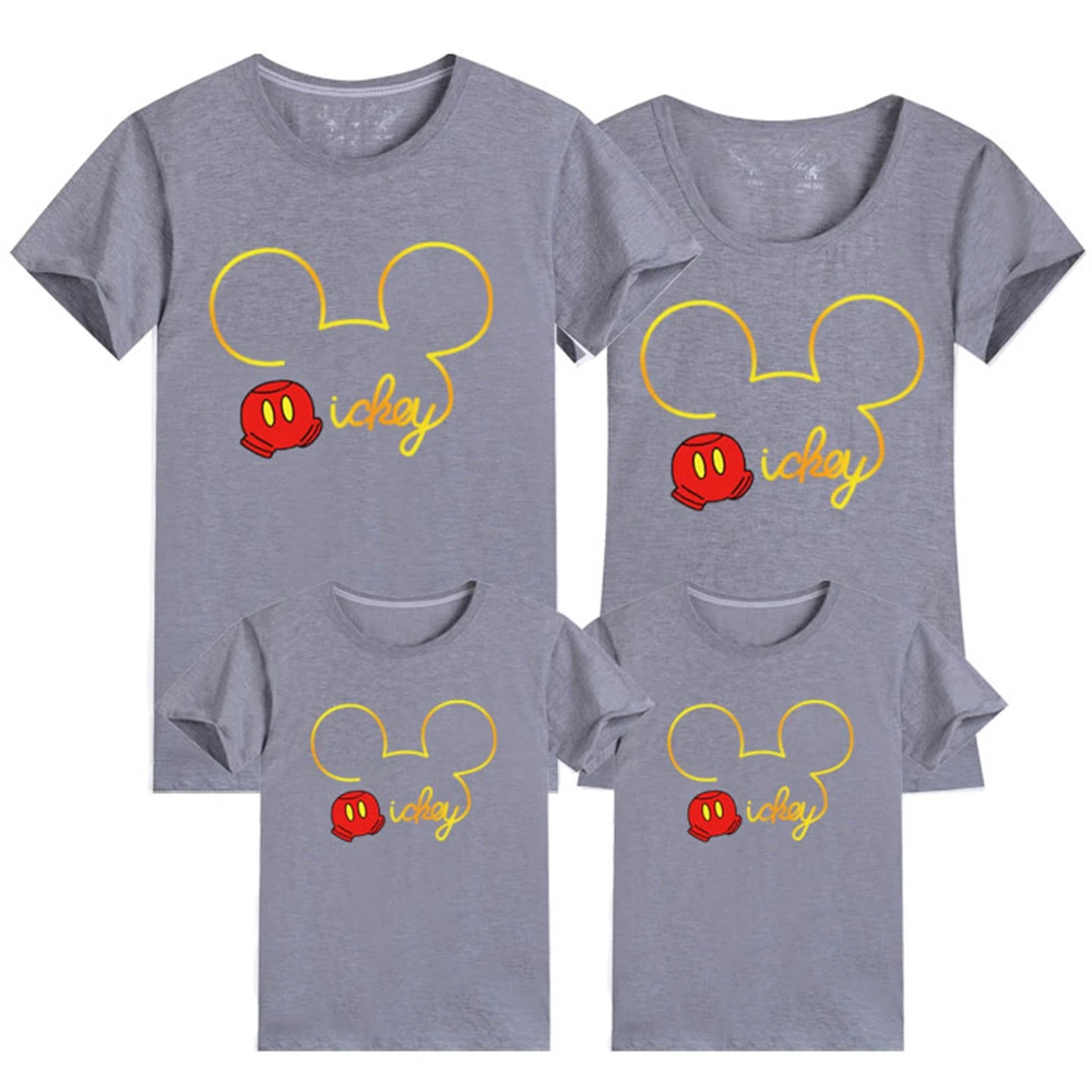 

High Quality 100%Cotton Matching Family Clothes Summer Short Sleeve Mickey Mouse Printed Cute Cartoon Baby Kids Tee Shirt Outfit