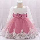 Для новорожденных на возраст от 0 до 24 месяцев платье для маленьких девочек платье принцессы, бантик кружева с длинным рукавом с цветами до щиколотки Длина платье-пачка для девочек