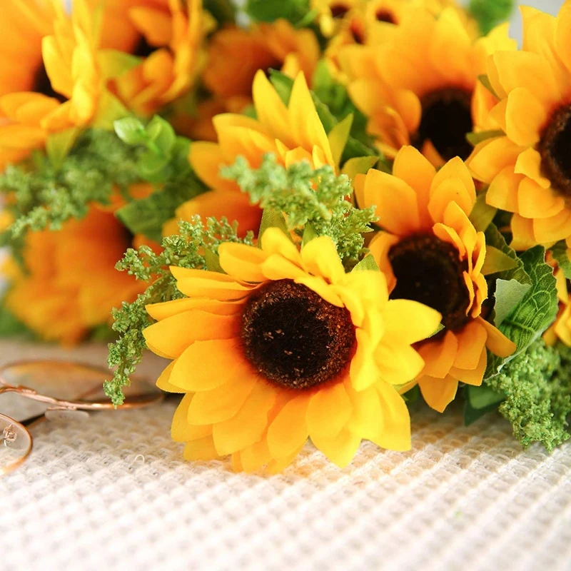 

2 Bunches Artificial Flowers Fake Sunflowers Bouquet Wedding Bouquet Arrangements Indoor Garden Decorations Party Decor
