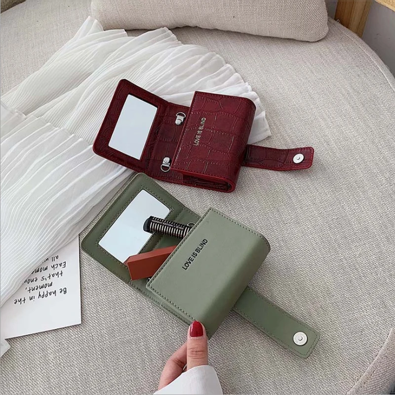 Компактная мини косметичка для губной помады маленькая переноска с зеркалом