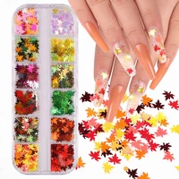 nail sequins 12 grids butterfly maple leaves shape nail decoration girls simple luminous sheet stickers exquisite handicrafts