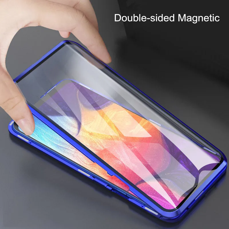 meta magnetic adsorption phone case for oppo realme 8 7 pro tempered glass cover for oppo reno 6 5 4 3 pro full protection coque free global shipping