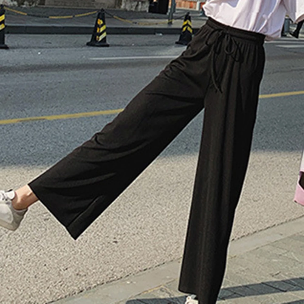 Сплошной цвет свободные с высокой талией повседневные брюки женские шифоновые