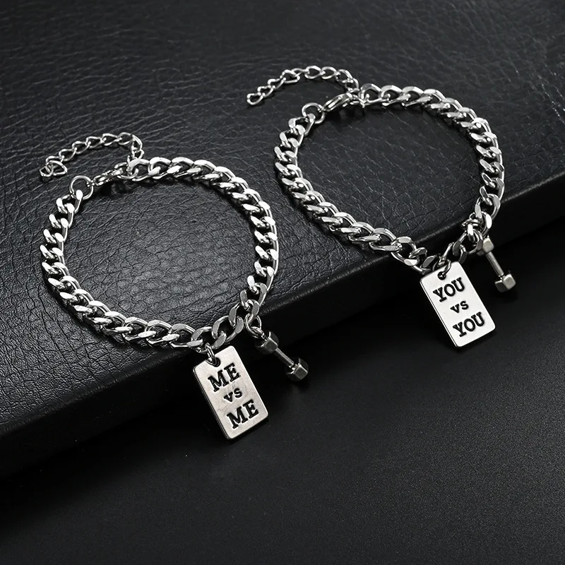 

New Small Dumbbell Men's Bracelet Hip Hop Jewelry Couple Bracelet Fashion YOU Letter ME Letter Trend Accessories