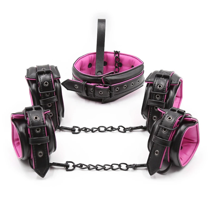 

Leather Padded Collar Handcuffs & Anklet BDSM Slave Neck Wrist Bondage Restraint Cuffs Fetish Sex Toys for Couples Adult Games