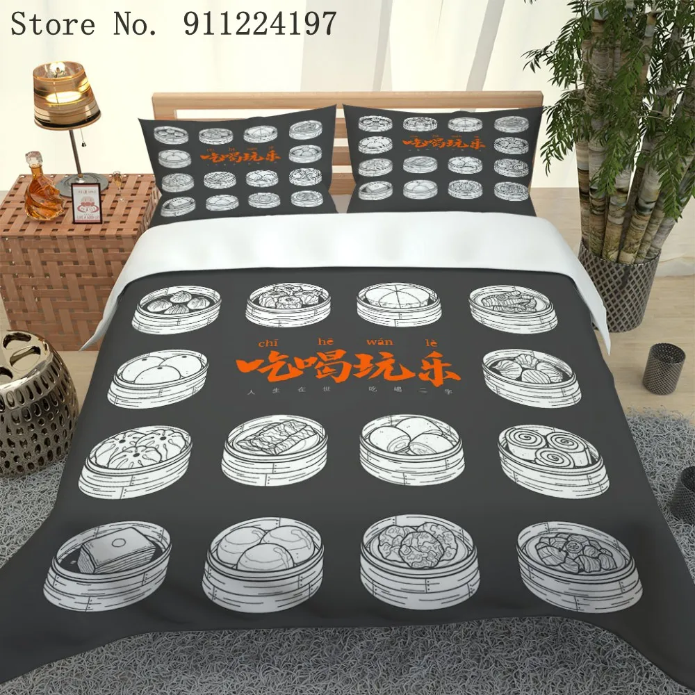 

3D Pattern Food Bedding Set For Kids/Children/Adult Duvet Cover Steamed Quilt Cover 229*229/140*210 Queen King Size Home Textile